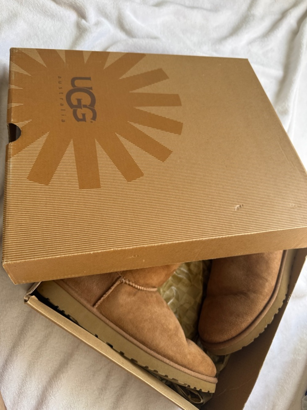 UGG Chestnut Suede Button Mid-Calf Shearling Boots - Picture 2 of 7